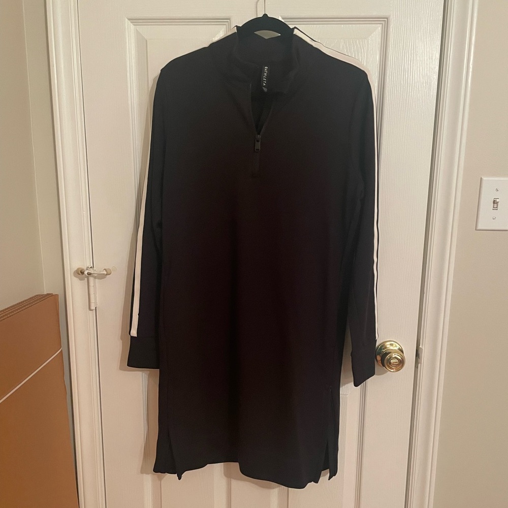 Athleta black with white pinstripes long sleeve casual dress